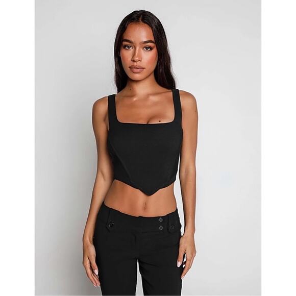 Tiger Mist Tops - Tigermist | Black Lenna Square Neck Cropped Basic Everyday Corset